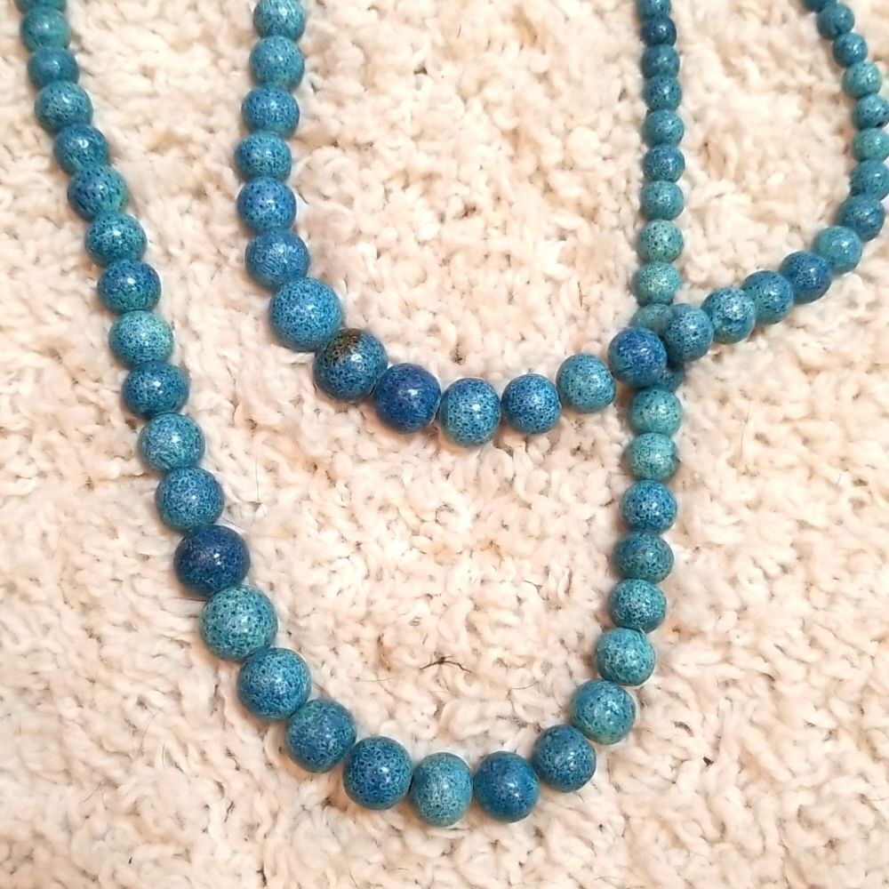 TWO  blue Bead Neckalces